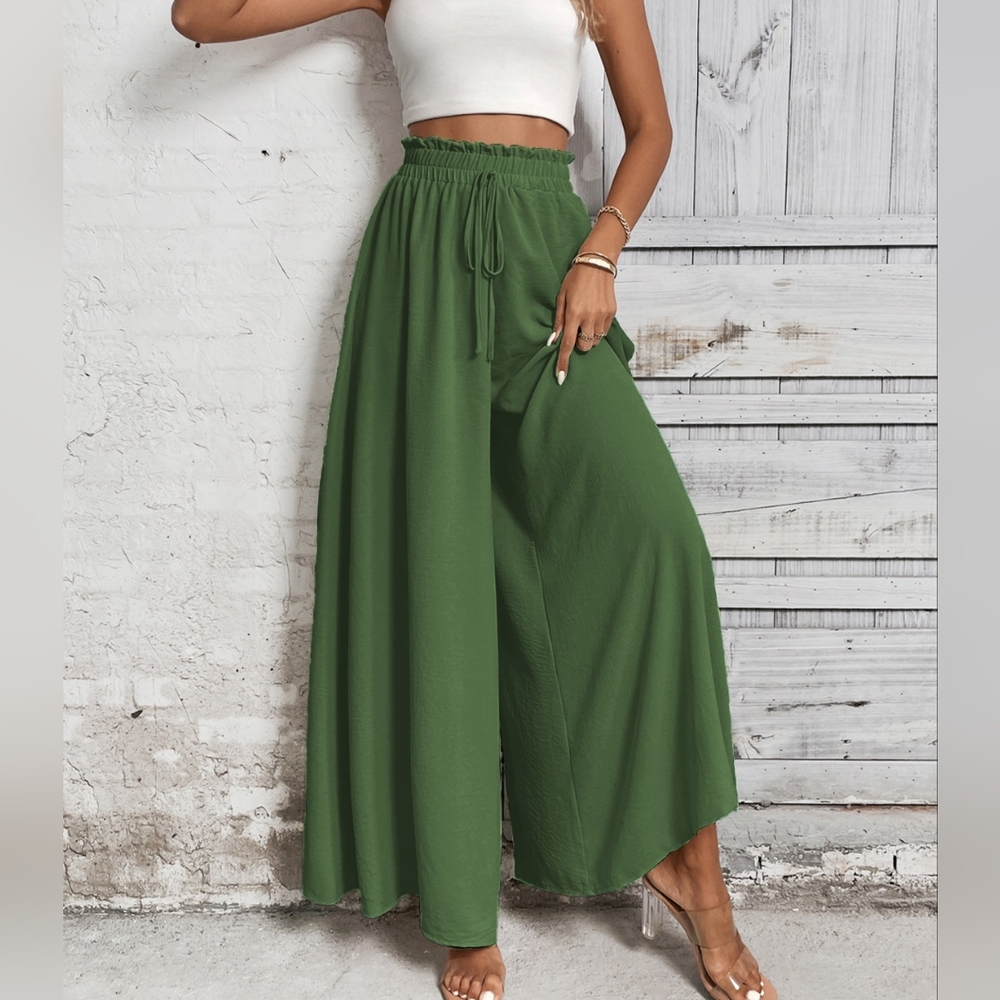 Green High Waist Wide-Leg Pants